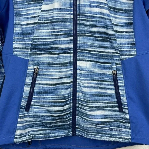 Marmot Jacket Women's Sz M Muse Track Hooded Full Zip Athletic Striped Blue - Picture 8 of 12